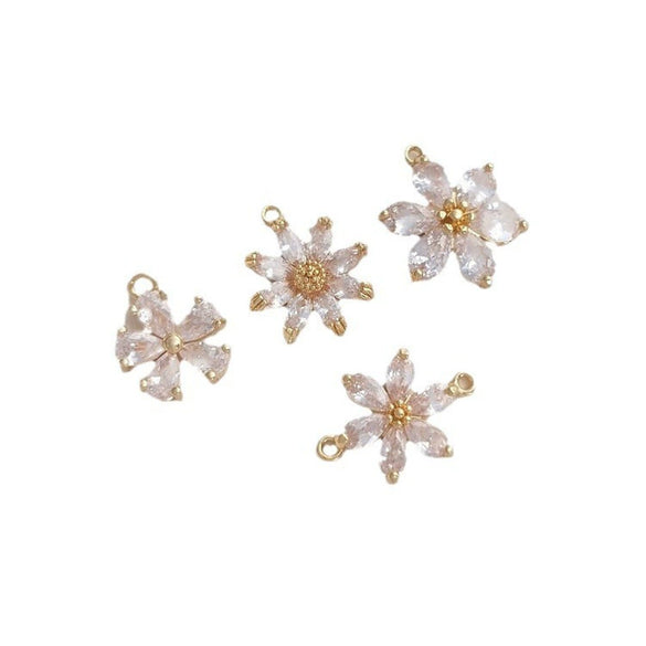 Handmade Copper Pendant With Natural Zircon Daisy Flower Double Hanging Design In Electroplated Gold Color For Diy Jewelry Making