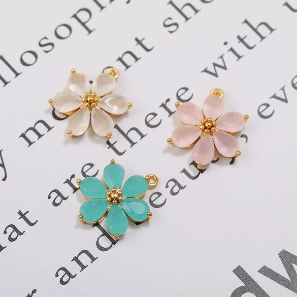 Handmade Copper Women's Flower Earrings With Real Gold Plating And Zirconium Accents