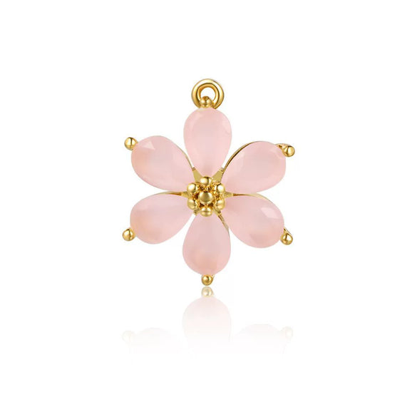 Handmade Copper Women's Flower Earrings With Real Gold Plating And Zirconium Accents