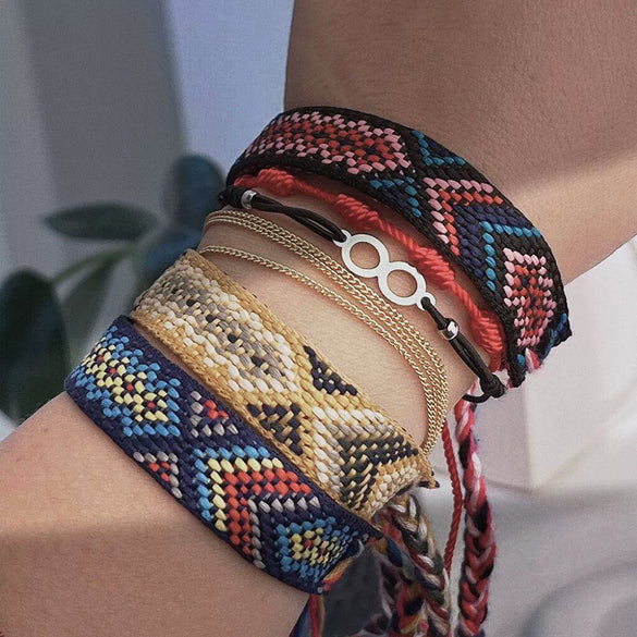 Handmade Cord Bracelet With Rhombus Pattern Ethnic Retro Bohemian Style For Women