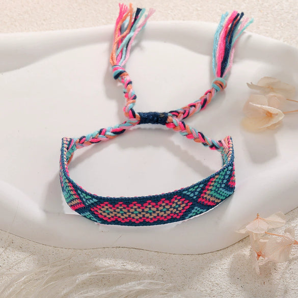 Handmade Cord Bracelet With Rhombus Pattern Ethnic Retro Bohemian Style For Women