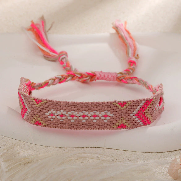 Handmade Cord Bracelet With Rhombus Pattern Ethnic Retro Bohemian Style For Women