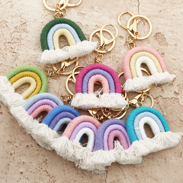Handmade Cotton Woven Rainbow Keychain Car Hanging Pendant