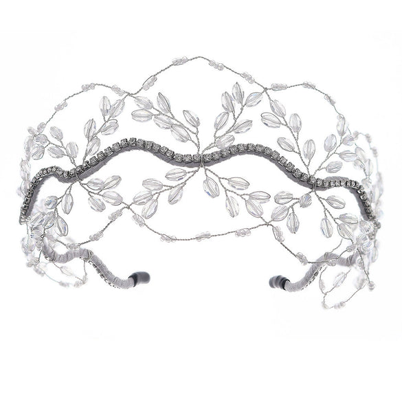 Handmade Crystal Beaded Bridal Crown Wedding Headpiece Mesh Hair Band Fashion Headwear