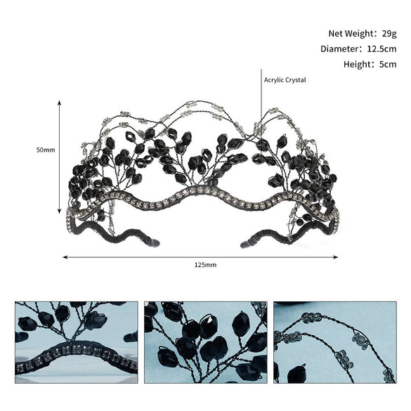 Handmade Crystal Beaded Bridal Crown Wedding Headpiece Mesh Hair Band Fashion Headwear