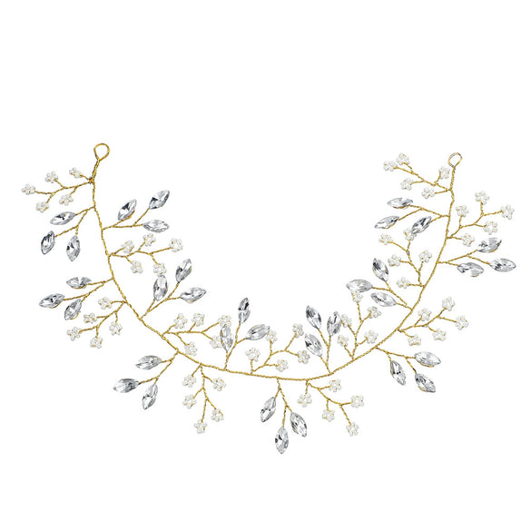 Handmade Crystal Beaded Leaf Bridal Headband For Women Wedding Hair Accessory With Rhinestone Headdress