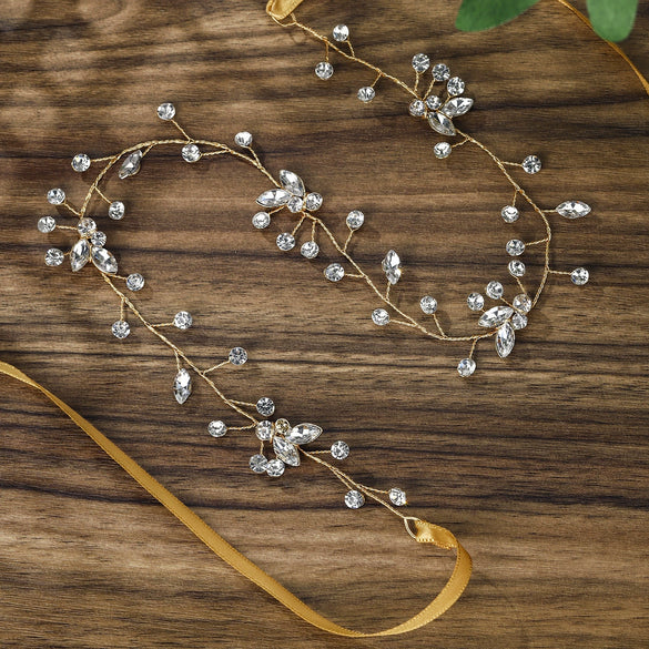 Handmade Crystal Floral Bridal Hair Band For Women Gold Retro Flower Wedding Hair Accessory