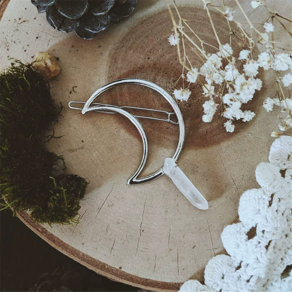 Handmade Crystal Hairpin For Women U Shaped Word Clip Hair Accessory With Triangle Circle Moon Design