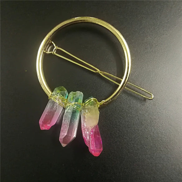 Handmade Crystal Hairpin For Women U Shaped Word Clip Hair Accessory With Triangle Circle Moon Design