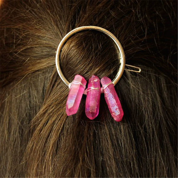 Handmade Crystal Hairpin For Women U Shaped Word Clip Hair Accessory With Triangle Circle Moon Design