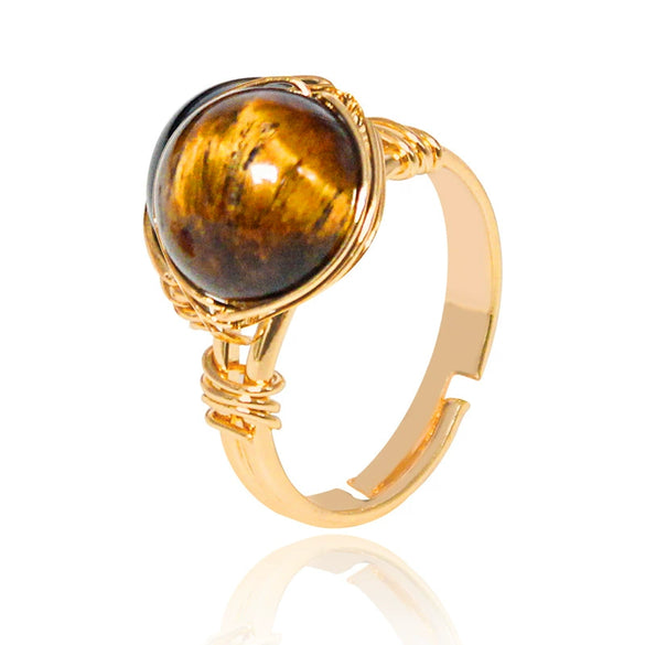 Handmade Crystal Raw Stone Winding Ring With Gold Plated Adjustable Drop Shape Geometric Design For Unisex Jewelry