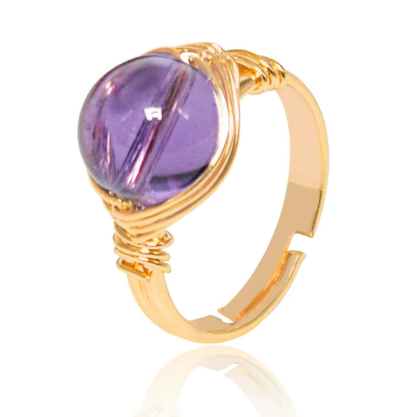 Handmade Crystal Raw Stone Winding Ring With Gold Plated Adjustable Drop Shape Geometric Design For Unisex Jewelry