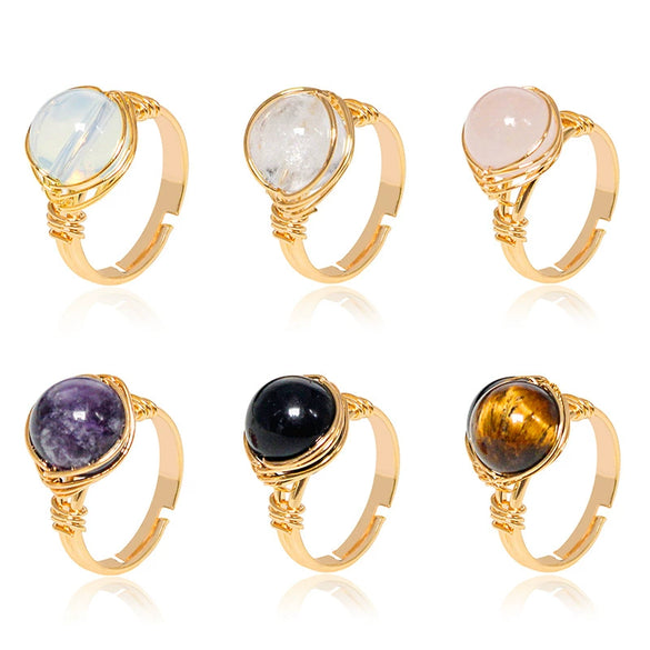 Handmade Crystal Raw Stone Winding Ring With Gold Plated Adjustable Drop Shape Geometric Design For Unisex Jewelry