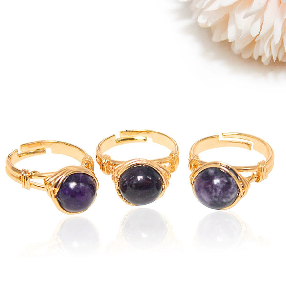 Handmade Crystal Raw Stone Winding Ring With Gold Plated Adjustable Drop Shape Geometric Design For Unisex Jewelry