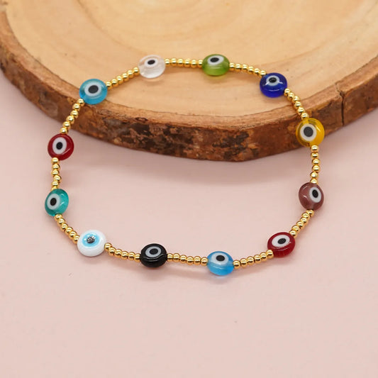 Handmade Devil'S Eye Alloy Glass Beaded Unisex Bracelets