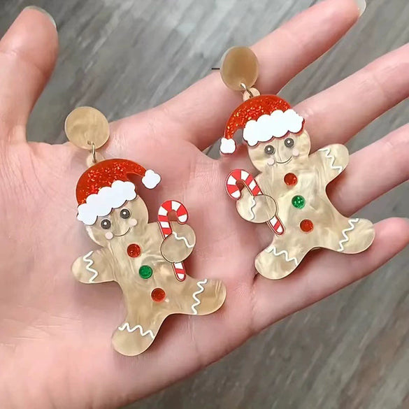 Handmade Diy Christmas Earrings With Acrylic Christmas Tree And Gingerbread Man Pendant