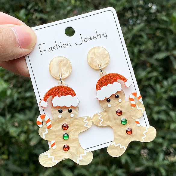 Handmade Diy Christmas Earrings With Acrylic Christmas Tree And Gingerbread Man Pendant