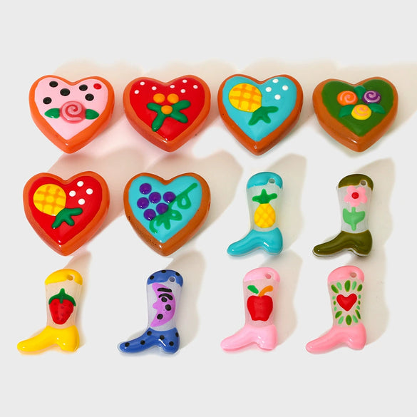Handmade Diy Jewelry Accessories Heartshaped Love Boots Charms With Dripping Oil Glass Beads