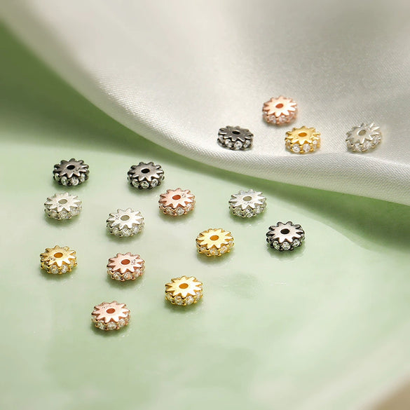 Handmade Diy Jewelry Loose Beads Gasket Accessories 925 Silver Inlaid Zircon Gear Beads For Bracelet And Necklace