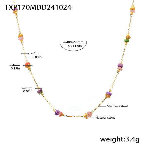 Handmade Double Layered Light Luxury Necklace With Natural Stone And Stainless Steel Chain Electroplated