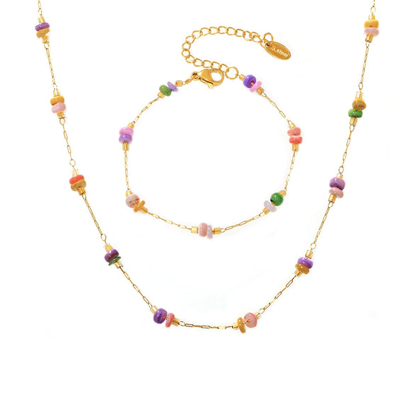 Handmade Double Layered Light Luxury Necklace With Natural Stone And Stainless Steel Chain Electroplated