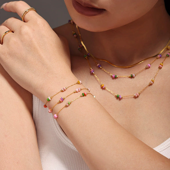 Handmade Double Layered Light Luxury Necklace With Natural Stone And Stainless Steel Chain Electroplated