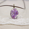 Handmade Dried Flower Necklace With Crystal Real Flower Pattern Organic Glass Pendant And Rope Chain Natural Style