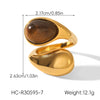 Handmade Dropshaped Geometric Stainless Steel Ring Set With Tiger Eye Stone For Women