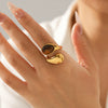 Handmade Dropshaped Geometric Stainless Steel Ring Set With Tiger Eye Stone For Women