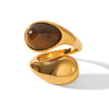 Handmade Dropshaped Geometric Stainless Steel Ring Set With Tiger Eye Stone For Women