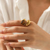 Handmade Dropshaped Geometric Stainless Steel Ring Set With Tiger Eye Stone For Women