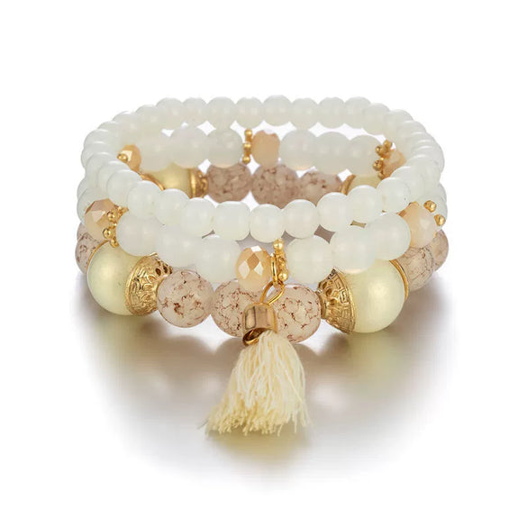 Handmade Electroplated Glass Beaded Tassel Elastic Multilayer Bracelet For Women Bohemian Style Small Jewelry Wholesale