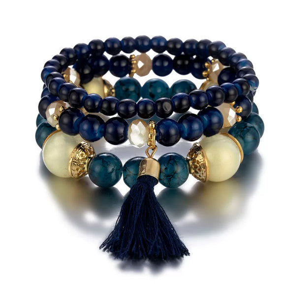 Handmade Electroplated Glass Beaded Tassel Elastic Multilayer Bracelet For Women Bohemian Style Small Jewelry Wholesale