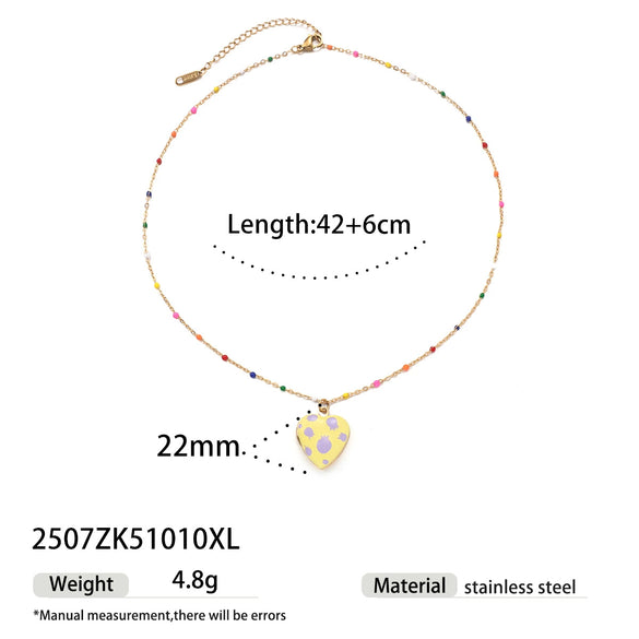Handmade Electroplated Stainless Steel And Titanium Steel Heart Fruit Oil Drop Necklace For Women
