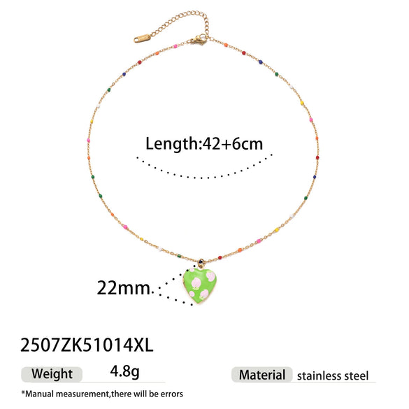 Handmade Electroplated Stainless Steel And Titanium Steel Heart Fruit Oil Drop Necklace For Women