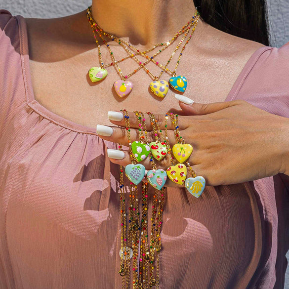Handmade Electroplated Stainless Steel And Titanium Steel Heart Fruit Oil Drop Necklace For Women