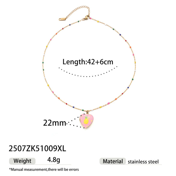 Handmade Electroplated Stainless Steel And Titanium Steel Heart Fruit Oil Drop Necklace For Women