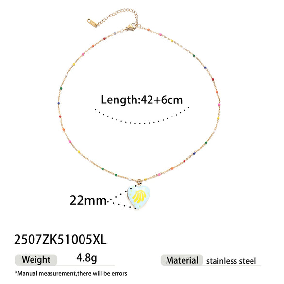 Handmade Electroplated Stainless Steel And Titanium Steel Heart Fruit Oil Drop Necklace For Women