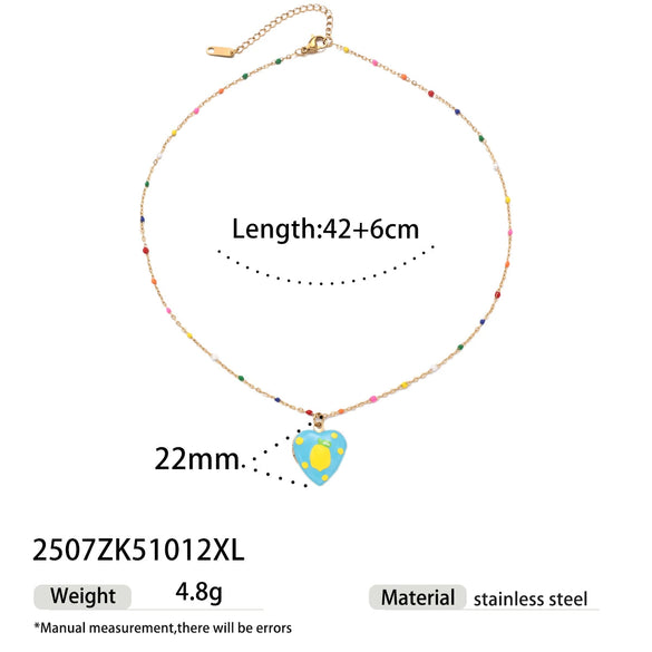 Handmade Electroplated Stainless Steel And Titanium Steel Heart Fruit Oil Drop Necklace For Women