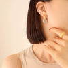 Handmade Embossed 316L Stainless Steel Goldplated Geometric Oval Earrings And Ring