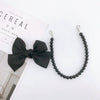 Handmade Fabric Bow Phone Case Accessories With Black Beaded Lobster Clasp And Handwoven Design