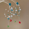 Handmade Fabric Chiffon Flower Tassel Earrings For Women With Rice Beads In Vacation Style