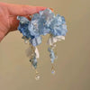 Handmade Fabric Chiffon Flower Tassel Earrings For Women With Rice Beads In Vacation Style