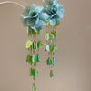 Handmade Fabric Chiffon Flower Tassel Earrings For Women With Rice Beads In Vacation Style
