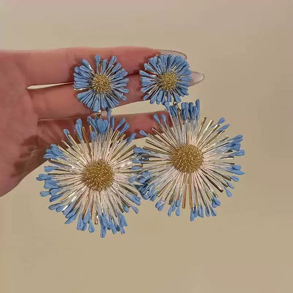 Handmade Fabric Chiffon Flower Tassel Earrings For Women With Rice Beads In Vacation Style