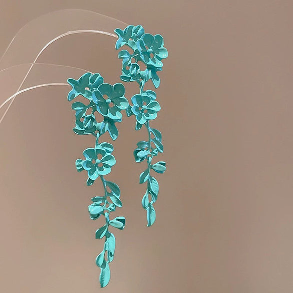 Handmade Fabric Chiffon Flower Tassel Earrings For Women With Rice Beads In Vacation Style