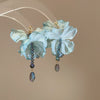 Handmade Fabric Chiffon Flower Tassel Earrings For Women With Rice Beads In Vacation Style