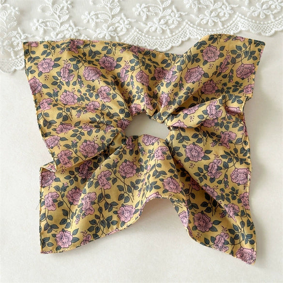Handmade Fabric Square Scarf Scrunchie Hair Tie For Women Floral Oil Painting And Vacation Style