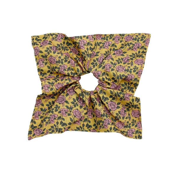 Handmade Fabric Square Scarf Scrunchie Hair Tie For Women Floral Oil Painting And Vacation Style