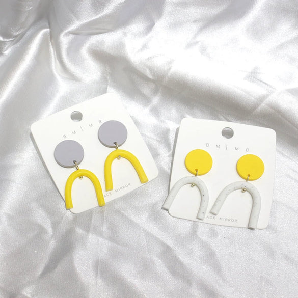 Handmade Fashion Geometric Yellow And Green Plastic Resin Statement Earrings For Women